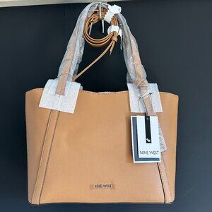 NWT Nine West Ruthie Tote in Dark Camel with Removable Pouch